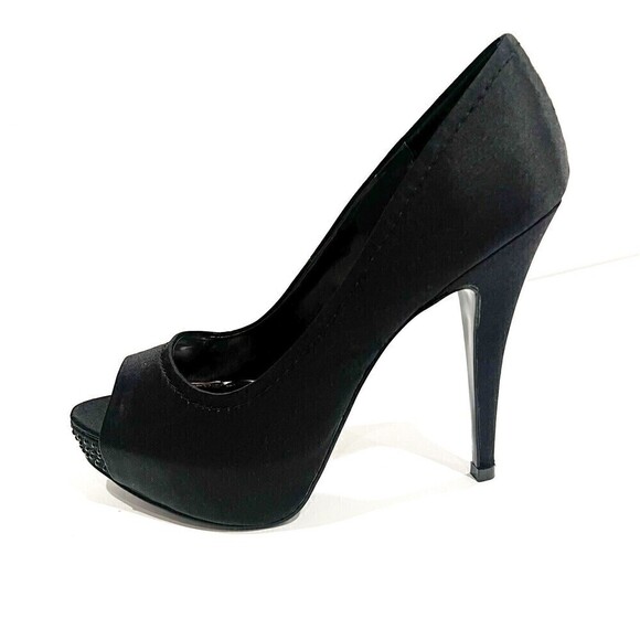 New Steve Madden Feelixx Black Satin Peep Toe Heel size 8 - Picture 2 of 10